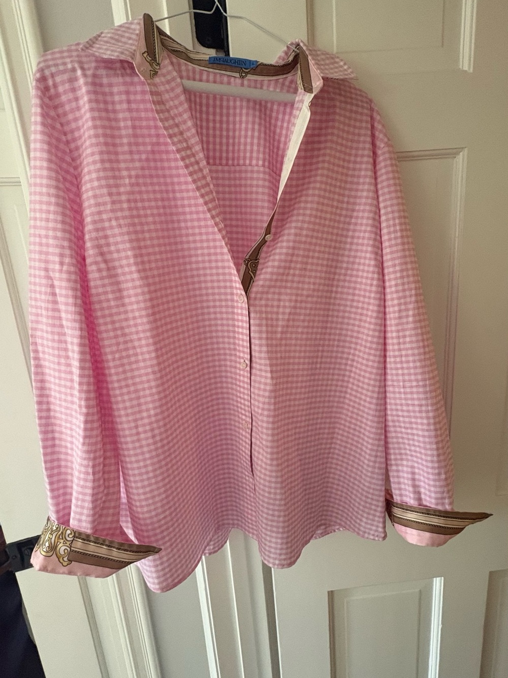 J McLaughlin Gingham Button-Down Shirt with Contrast Trim by Angela Cummings